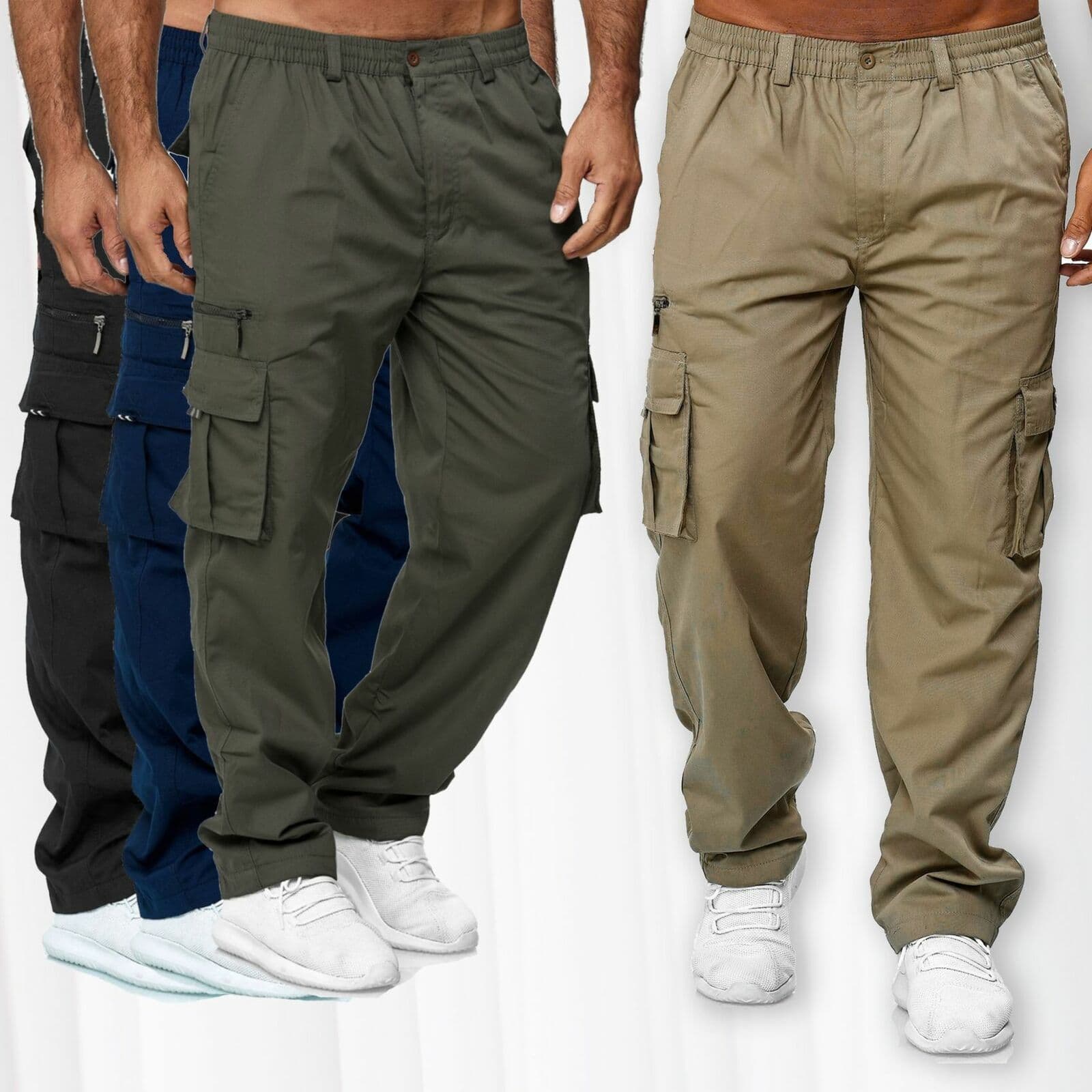 Pantalones cargo casuales con múltiples bolsillos hombre