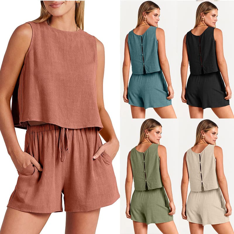 Conjunto de Verano Mujer: Top sin Mangas y Short 2 Piezas