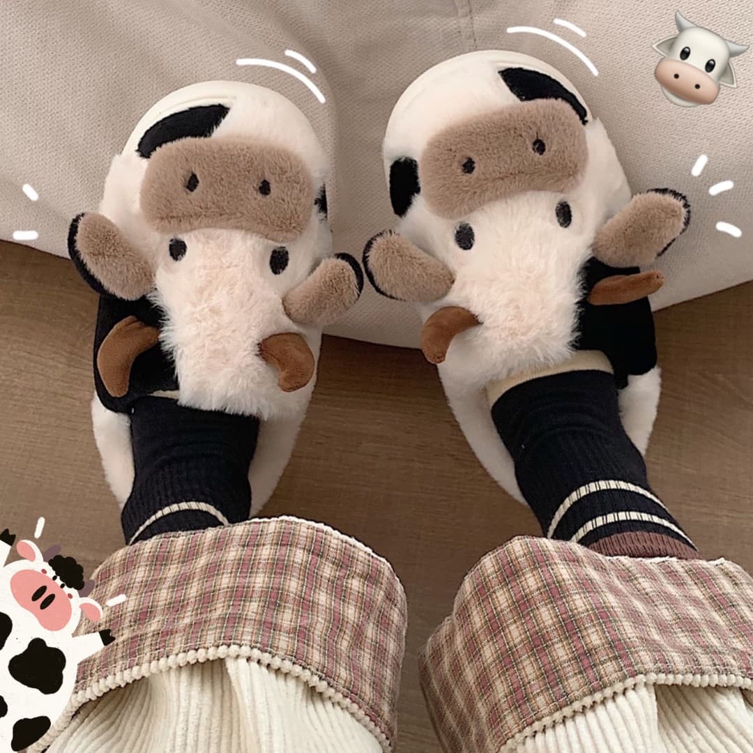 Zapatillas Mullidas de Vaca Kawaii para Mujer