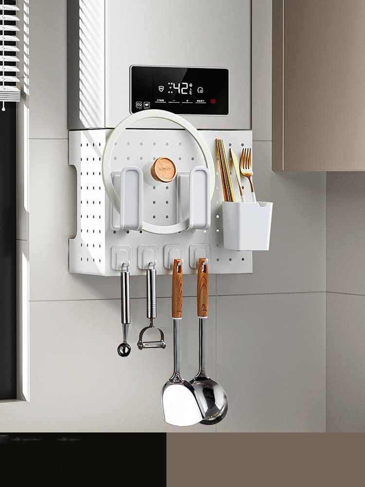Organizador de pared para cocina sin taladro con soporte de tuberías