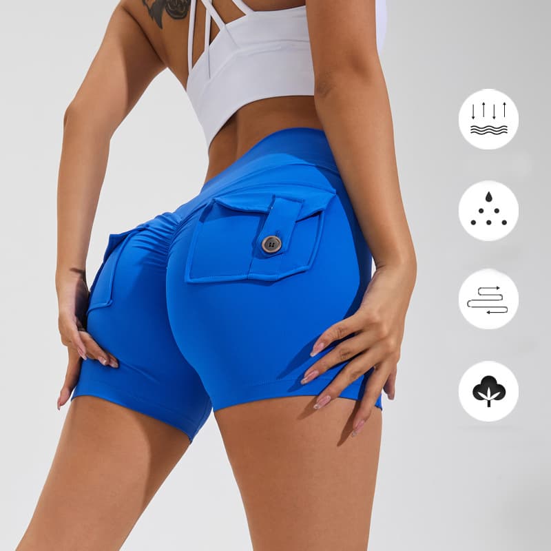Pantalones cortos deportivos cintura alta con bolsillos para mujer
