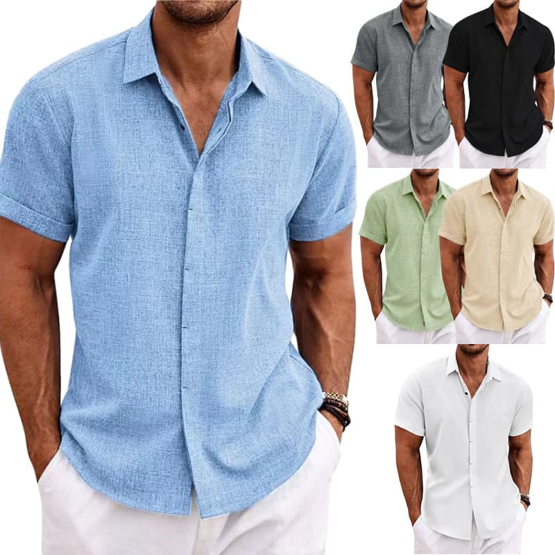 Camiseta Hombre Lino Manga Corta Color Liso