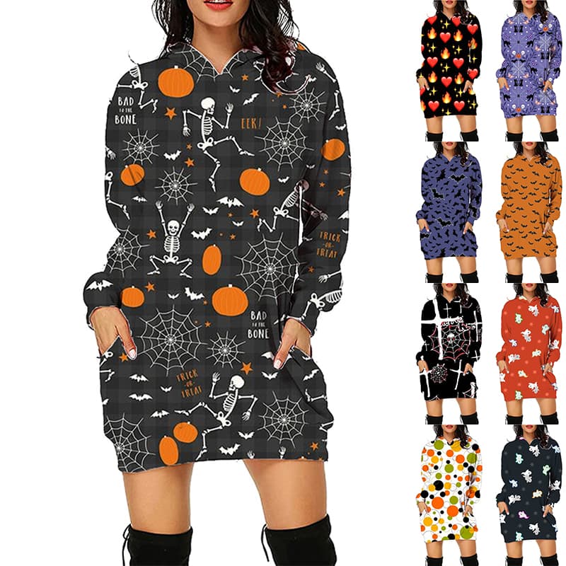 Sudadera Larga Halloween con Bolsillos para Mujer