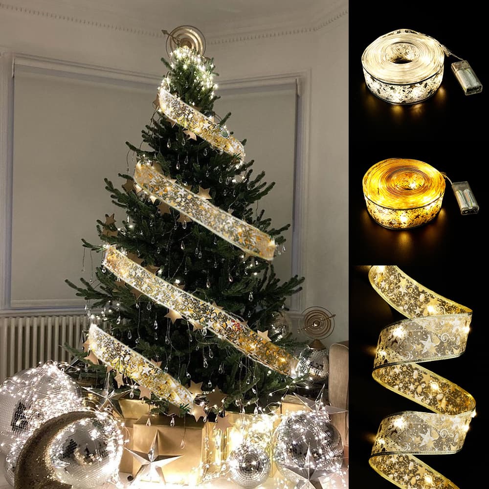 Guirnalda Luces Navidad con Lazos Decorativos