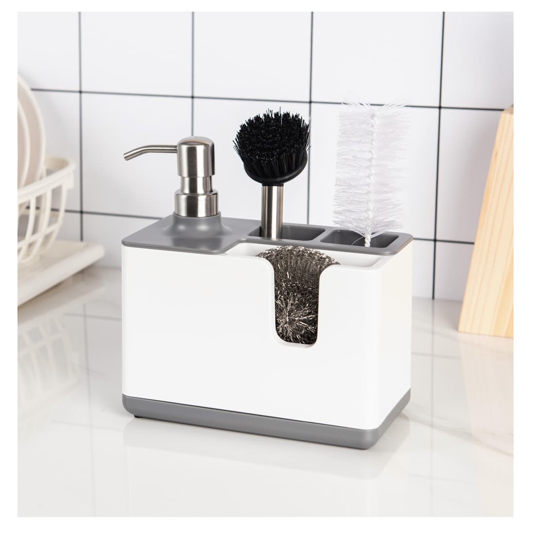 Dispensador de Jabón con Almacenamiento para Utensilios de Cocina