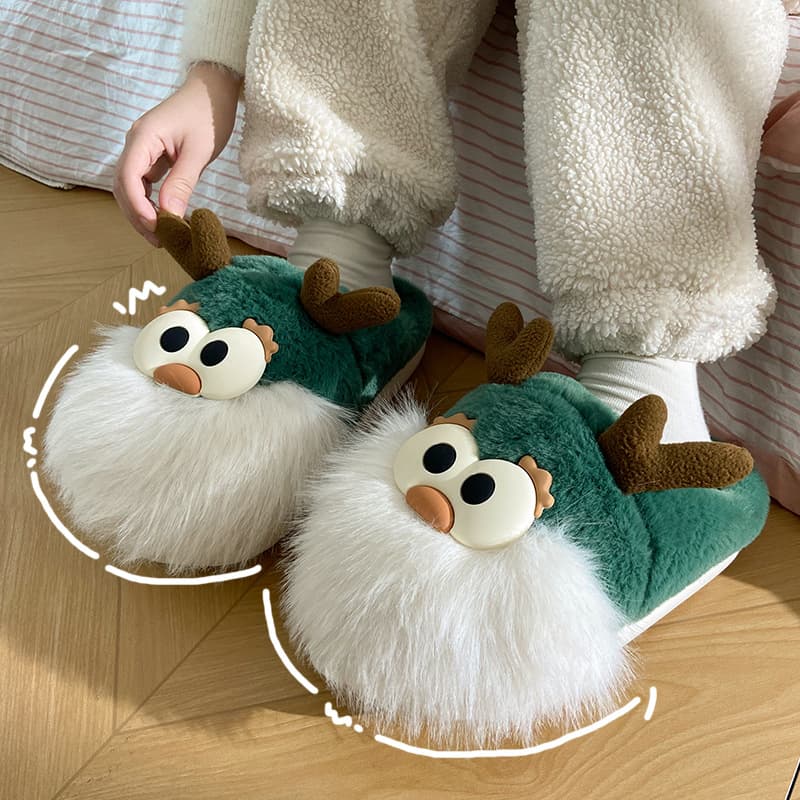 Pantuflas de Invierno Reno Navideño de Algodón