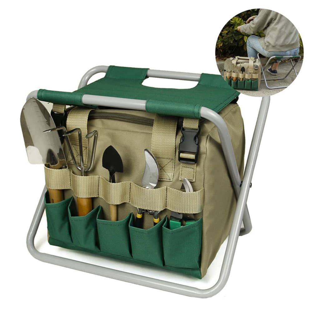 Taburete de Jardín Plegable con Bolsa Organizadora