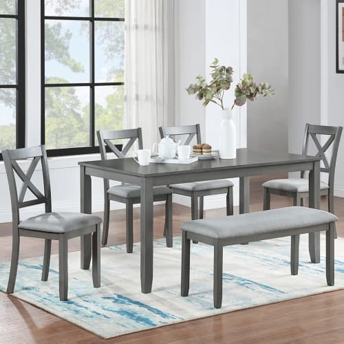 Conjunto Comedor 6 Piezas con Mesa Rectangular y Bancos