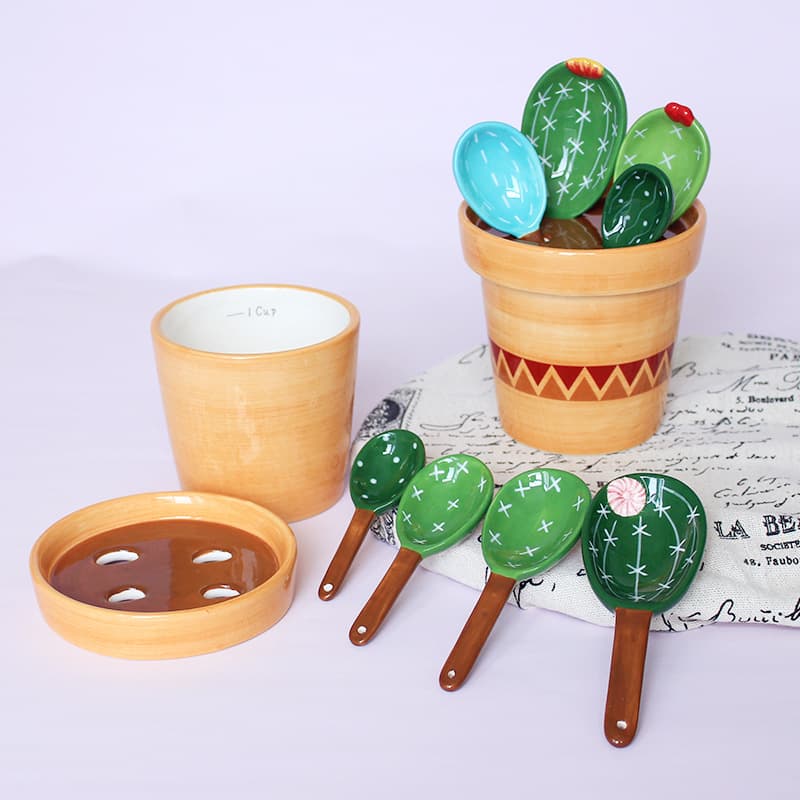 Cuchara Medidora Cerámica Cactus con Base