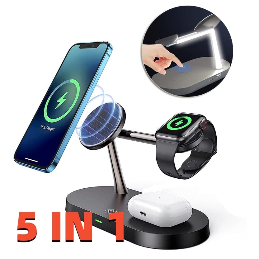 Cargador Inalámbrico Magnético 5 en 1 de 15W
