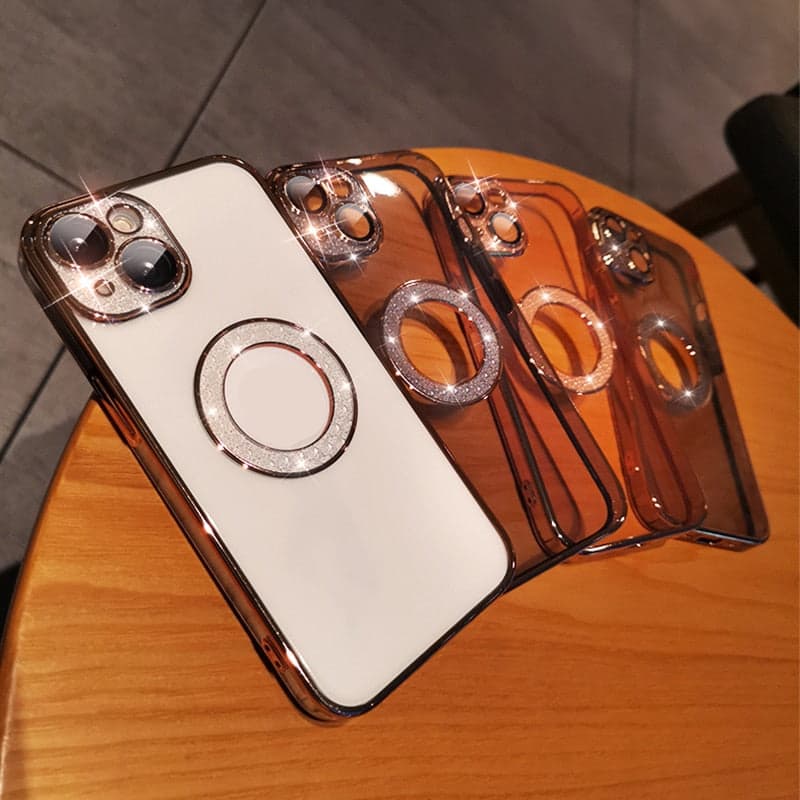 Funda Móvil de Silicona con Cristales Brillantes y Protección de Lente