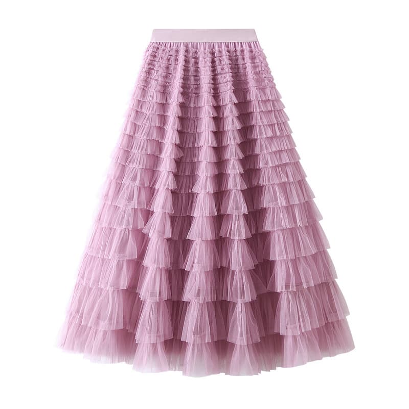 Falda Mesh Acampanada con Volantes
