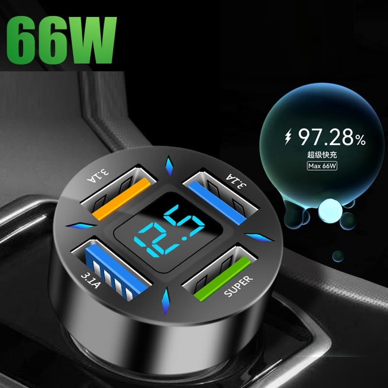 Cargador de Coche 4 Puertos USB