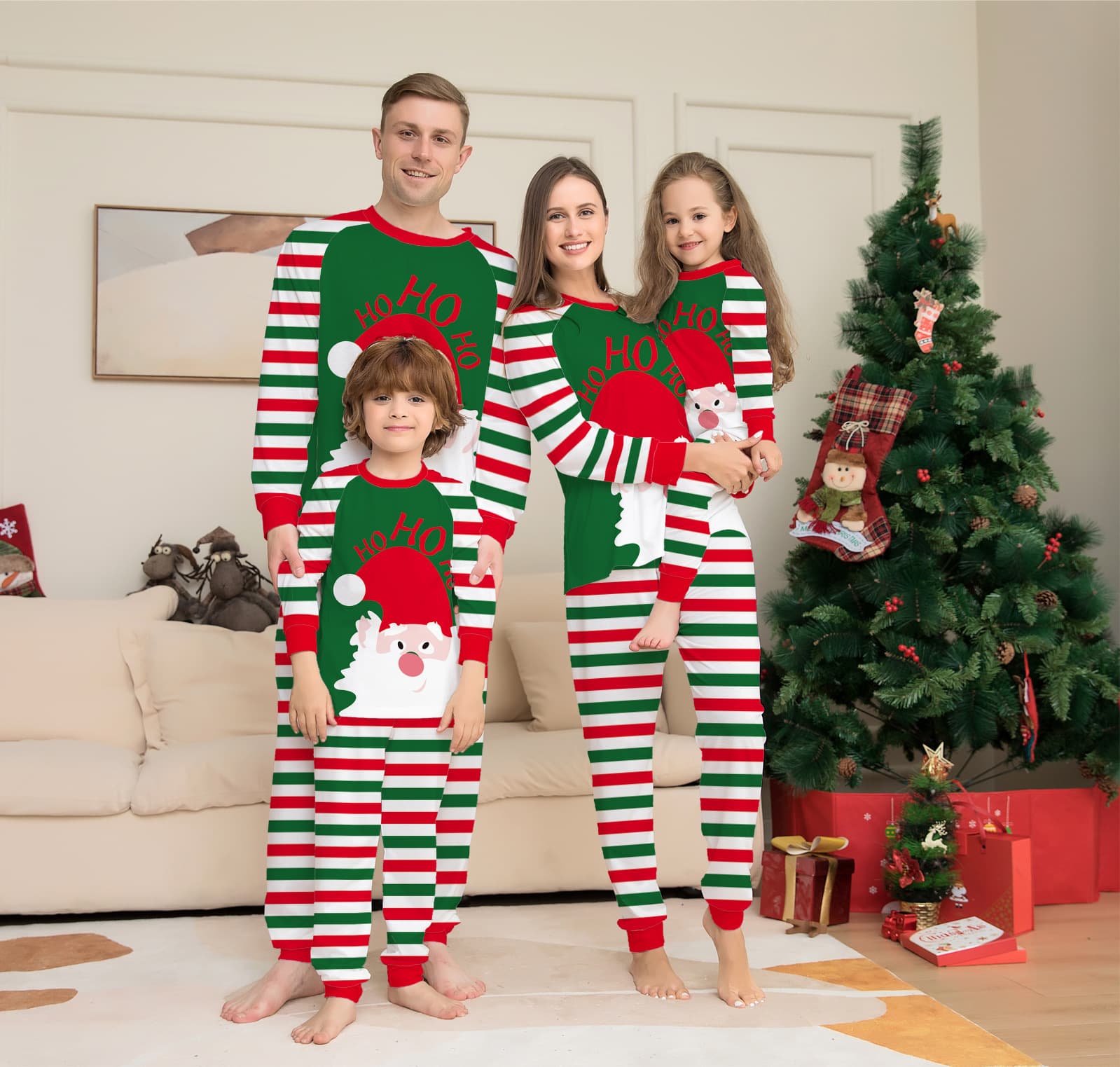 Pijamas Navideños a Juego para Familia - Rayas Rojas