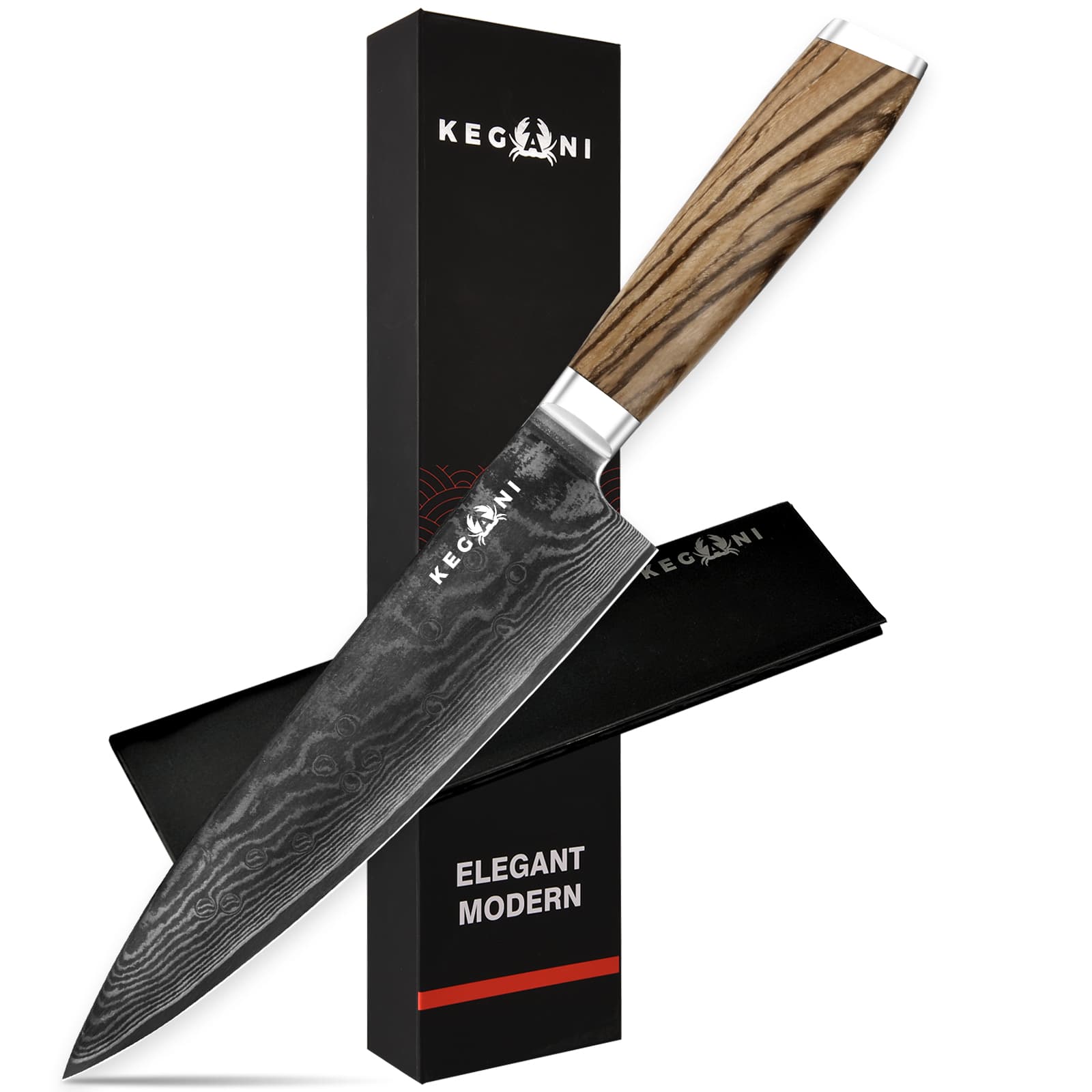 Cuchillo Chef Japonés Kegani 8 Pulgadas - Acero Damasco VG-10