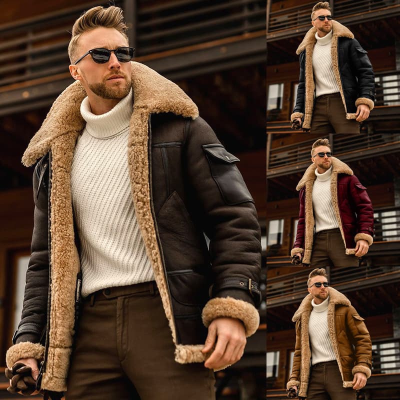 Chaqueta Militar Hombre Forrada Fleece Cuello Piel