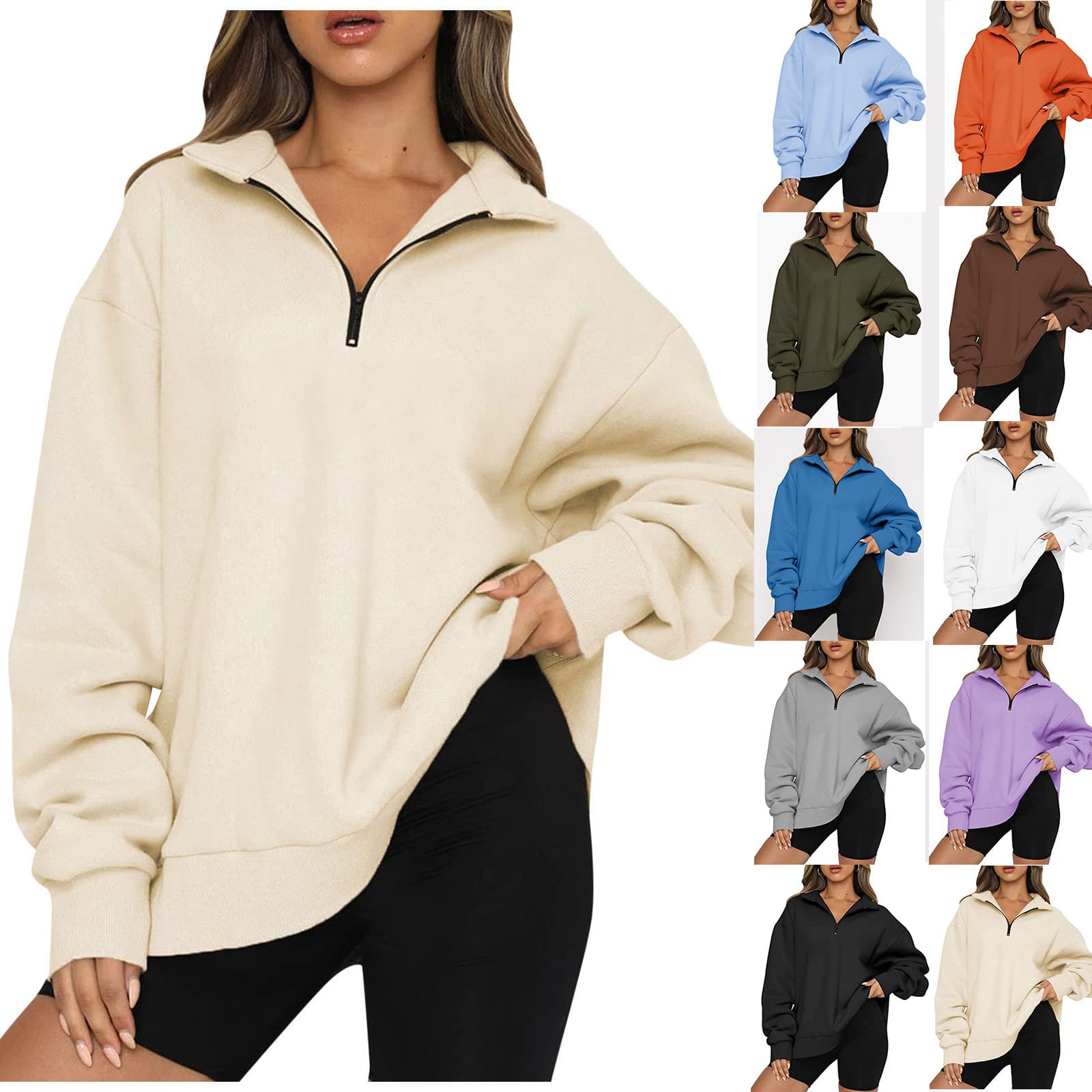 Sudadera Mujer Cuello Vuelto Cremallera Suelta y Casual