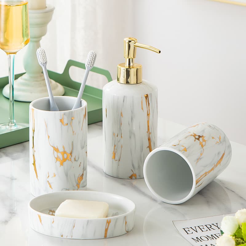 Set de Baño Mármol con Accesorios Cerámicos