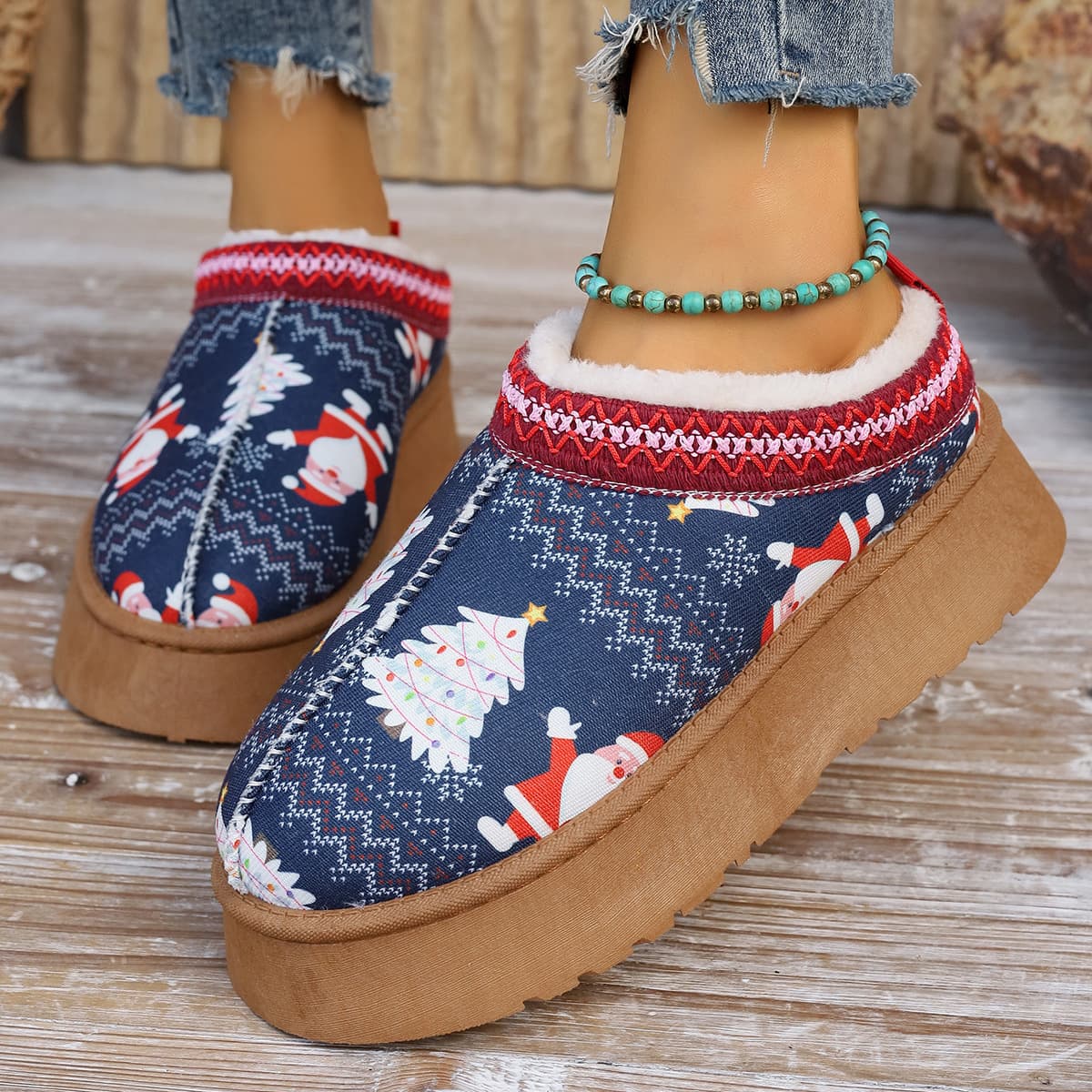 Botas Navideñas Cómodo Forro Polar Mujer