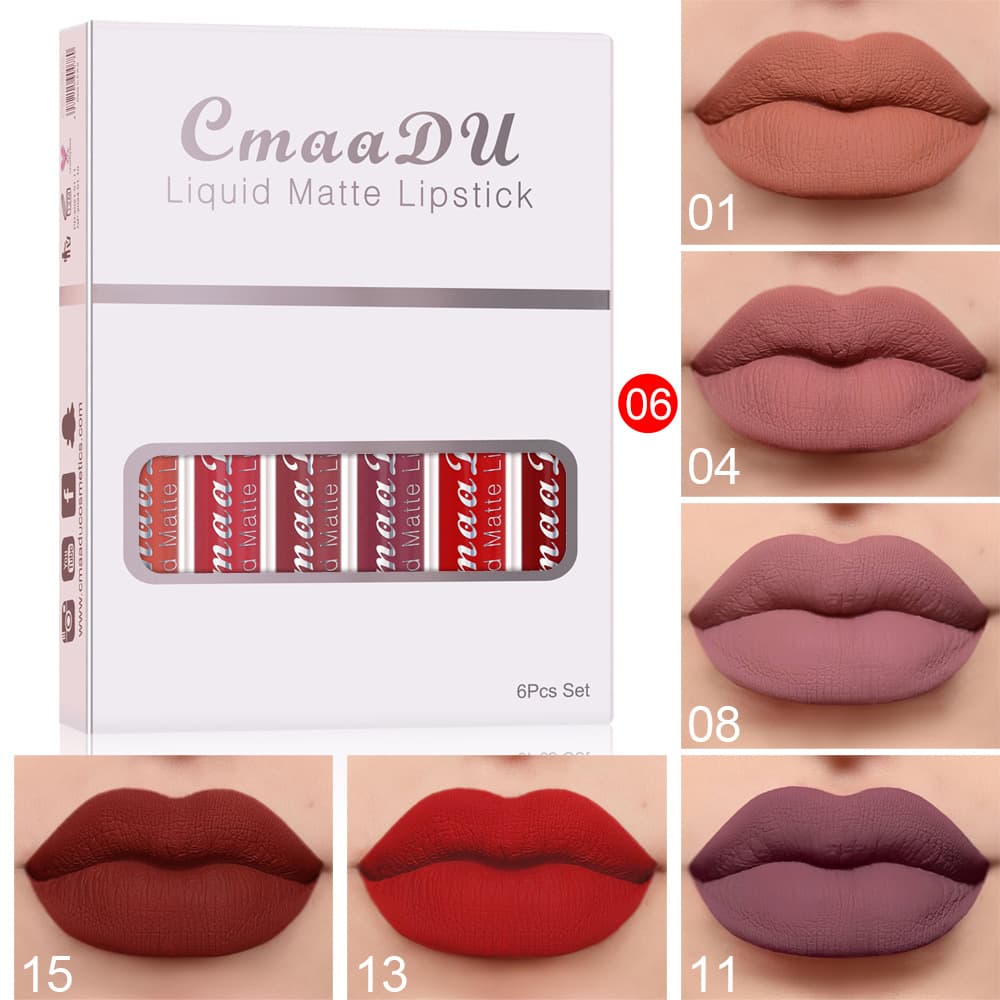 Set de 6 Barras de Labios Mate Larga Duración Waterproof