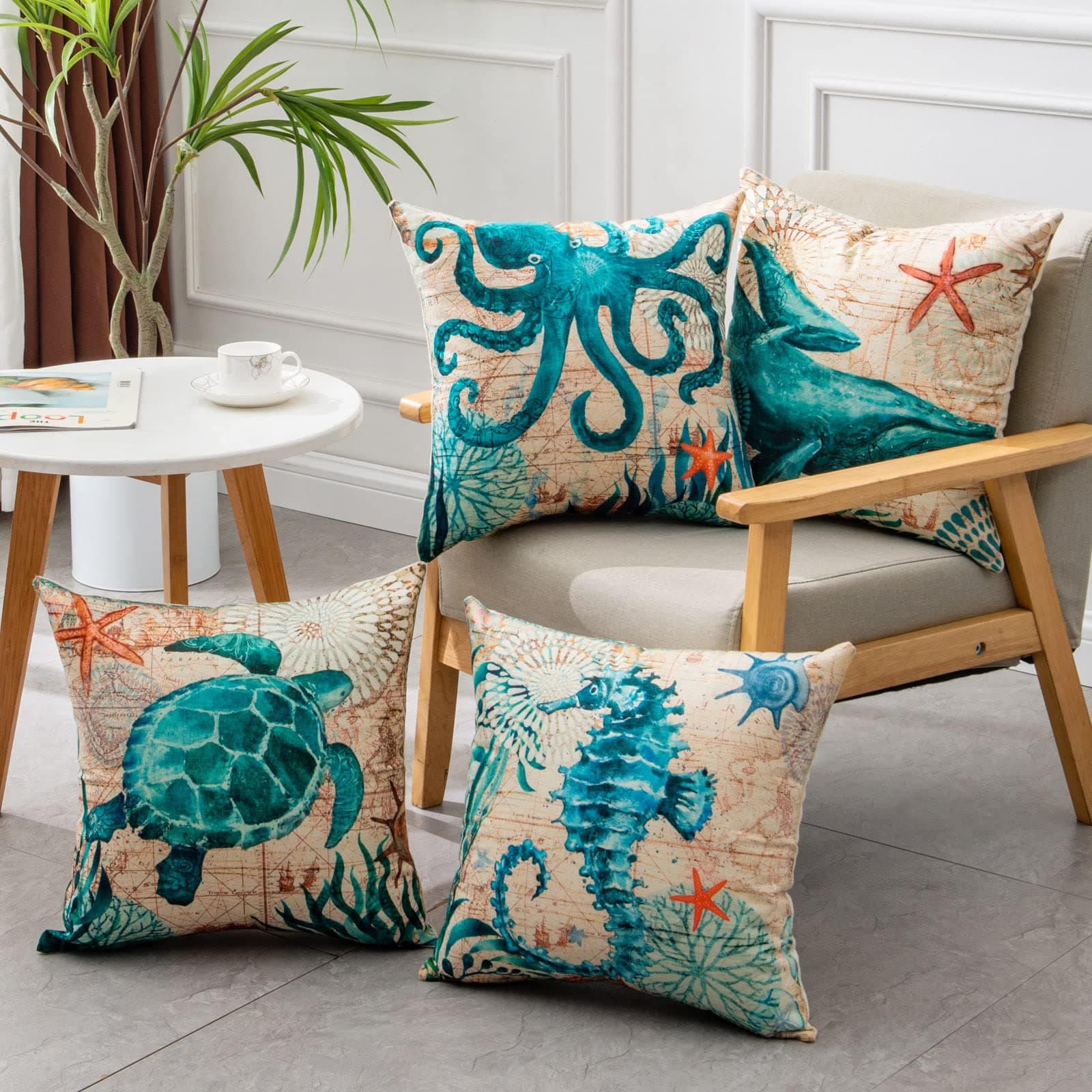 Fundas de Cojín Estampado Tortuga Marina para Sofá y Silla