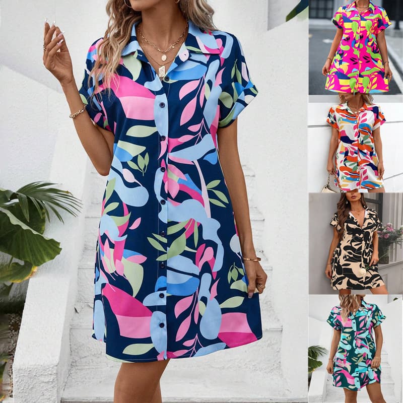 Vestido Camisero Floral de Manga Corta