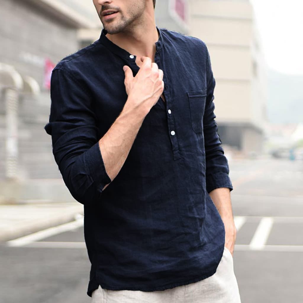 Camisa Vintage de Lino Blanca para Hombre