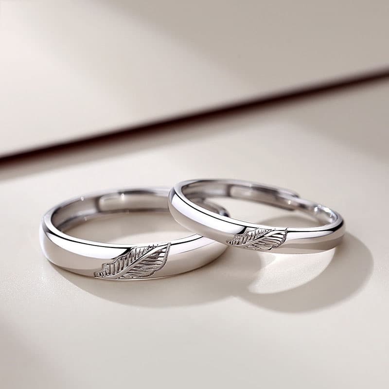Anillos de Pareja Hoja Otoñal en Plata de Ley