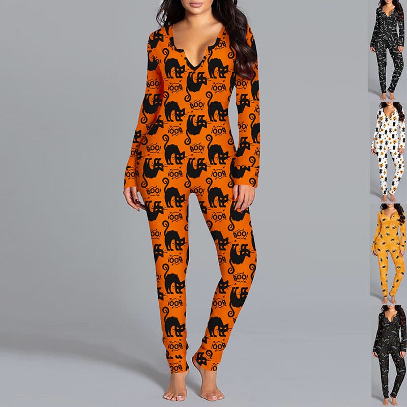 Pijama Mono Largo Estampado Halloween Mujer