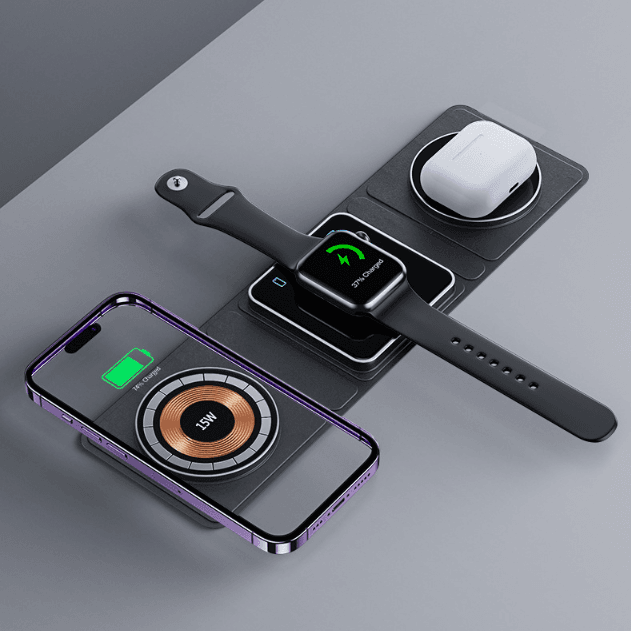 Cargador Inalámbrico Magnético 3 en 1 para iPhone, Apple Watch y AirPods