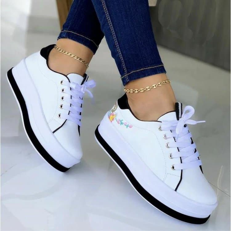 Zapatillas Deportivas de Plataforma con Bordado Floral para Mujer