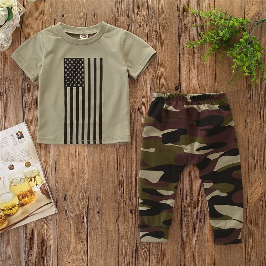 Conjunto de Ropa Estival Infantil Camuflaje Bandera