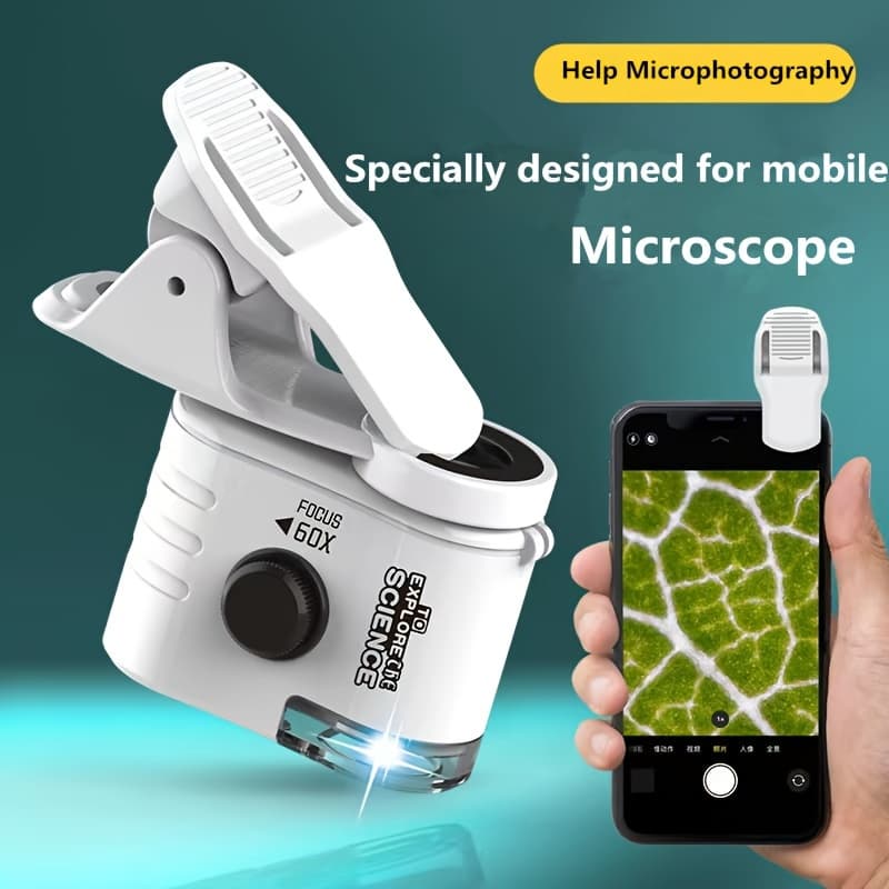 Microscopio Portátil para Móvil 60x con LED