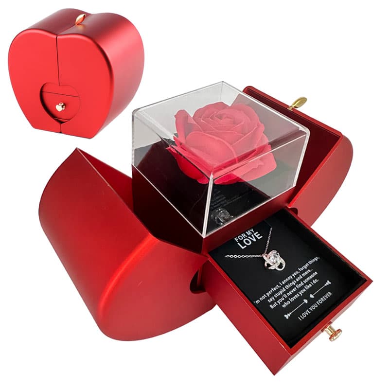 Collar Rosa Eterna con Caja de Joyería Roja Navidad