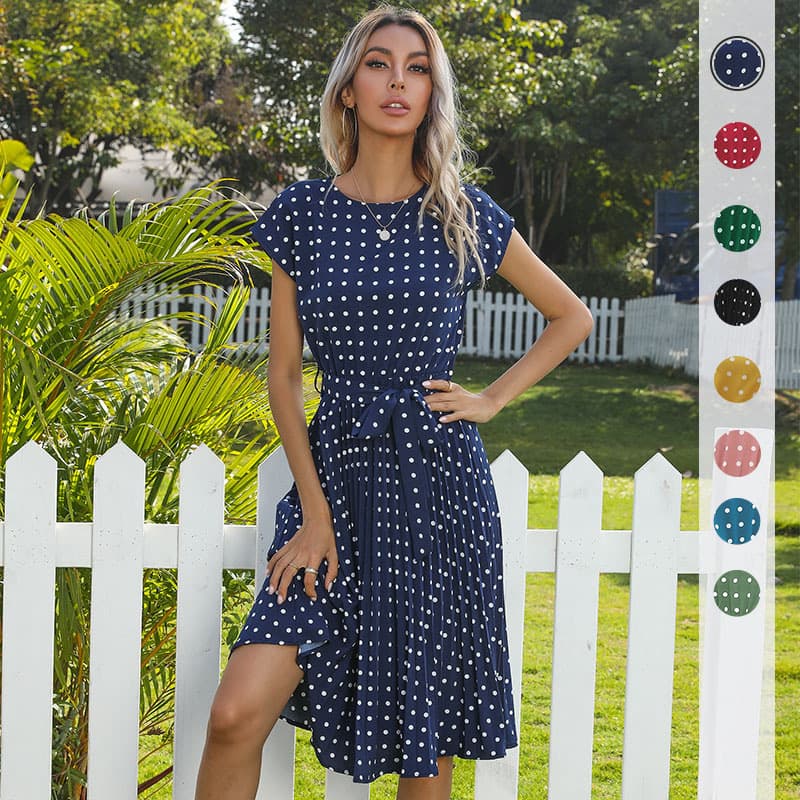 Vestido Midi Mujer Lunares Manga Corta Verde