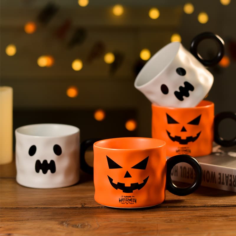Taza de Cerámica Calabaza Halloween con Asa Portátil