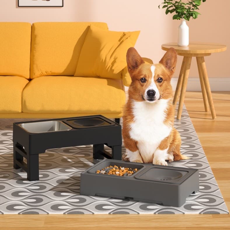 Comedero Elevado Doble Acero Inoxidable Ajustable para Perros