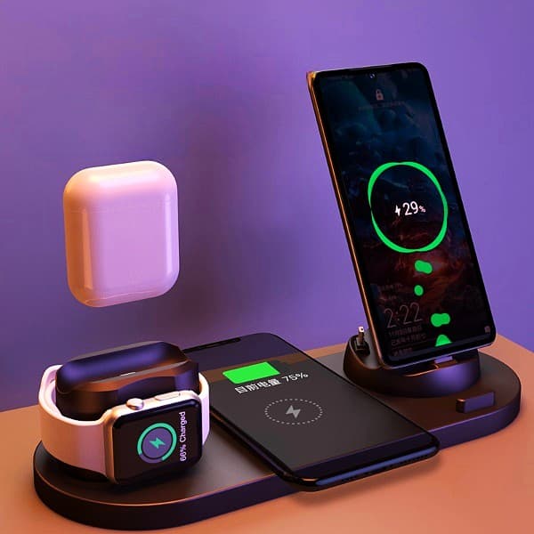 Cargador Inalámbrico 6 en 1 para iPhone y smartwatch