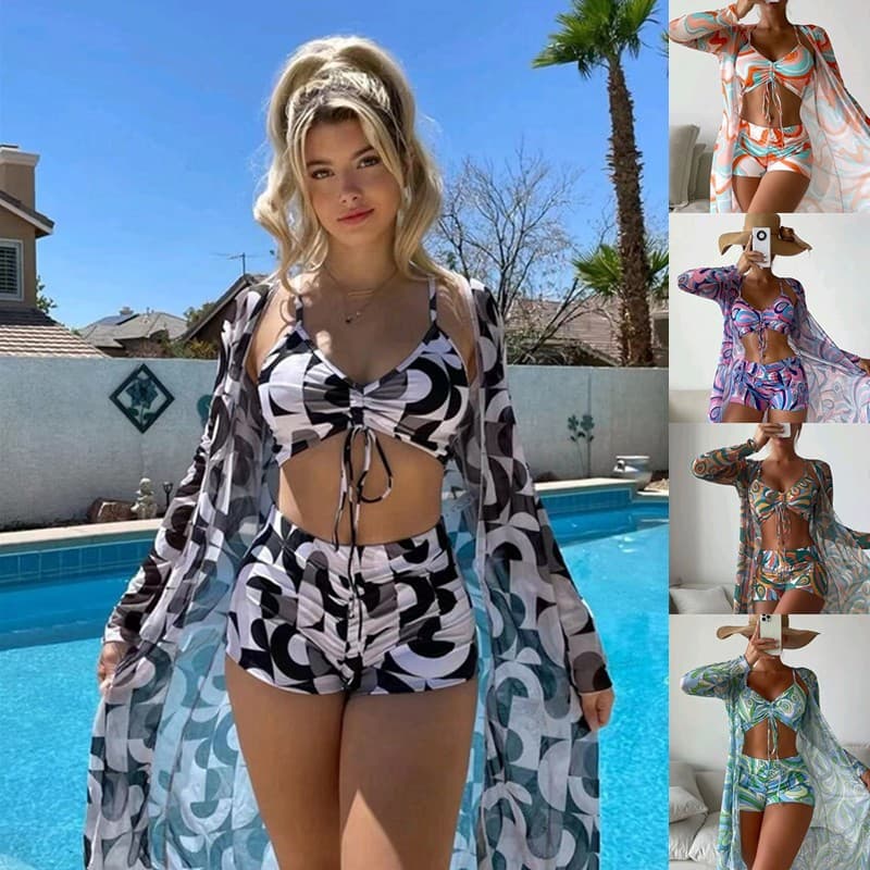 Set Bikini con Cardigan de Manga Larga - 3 Piezas