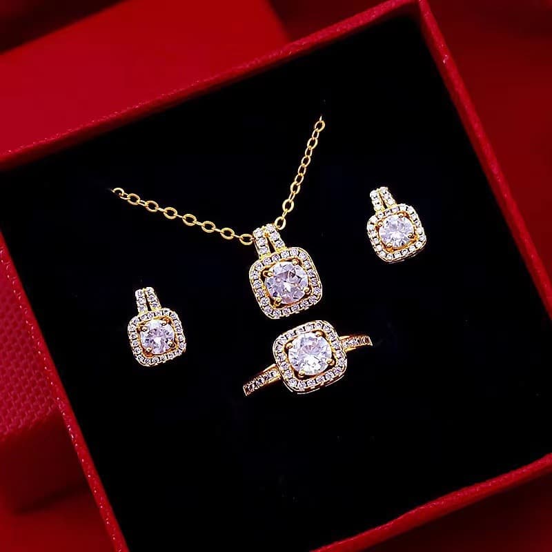 Conjunto de Joyería Fashion con Zirconia - Collar Choker, Pendientes y Anillo