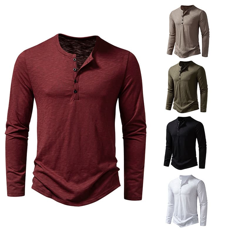 Camiseta de manga larga casual con botones para hombre