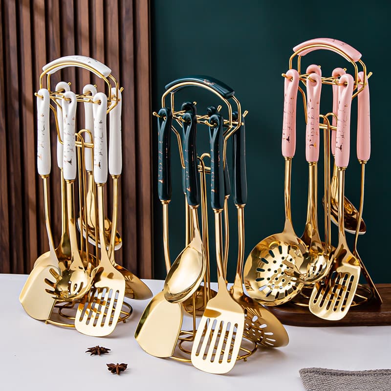 Set de 7 utensilios de cocina de lujo con mango cerámico