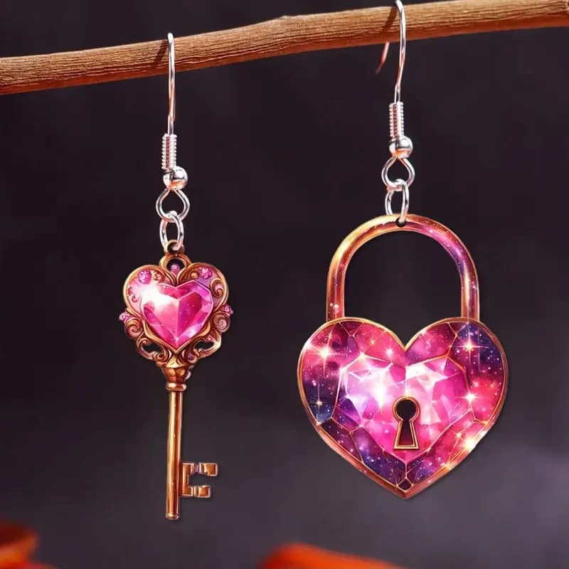 Pendientes Llave Corazón con Cierre - Acrílico