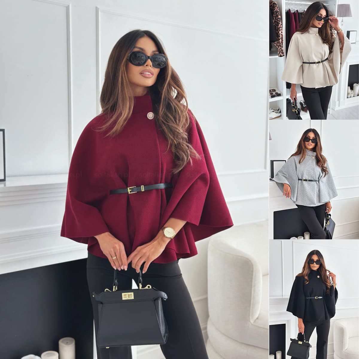 Capa Blazer Mujer con Cuello Alto y Cinturón