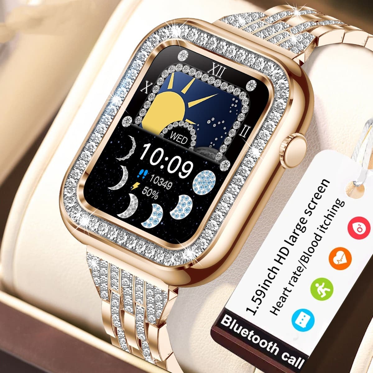 Reloj Inteligente de Mujer Diamond Cuadrado Impermeable