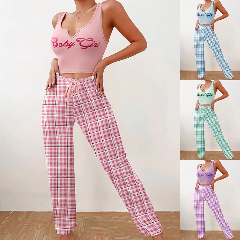 Pijama Verano Mujer Cuadros y Letras