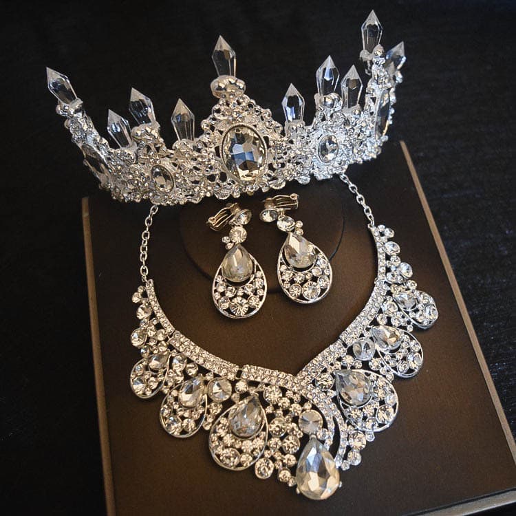 Conjunto de Accesorios Nupciales Corona, Collar y Pendientes