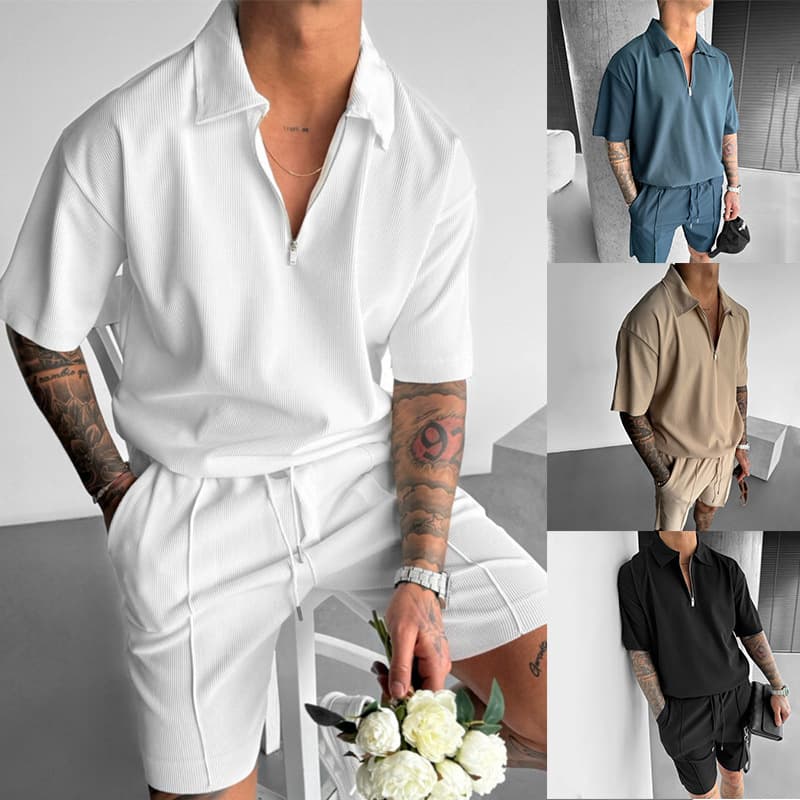 Conjunto Hombre Polo con Cremallera y Shorts Casuales