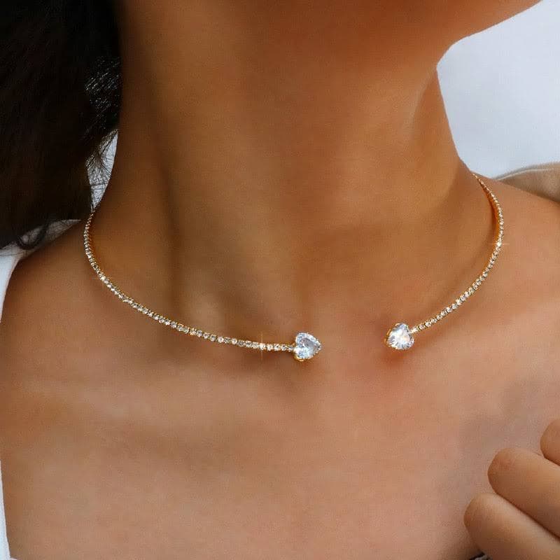 Gargantilla Corazón con Strass Plateada para Mujer
