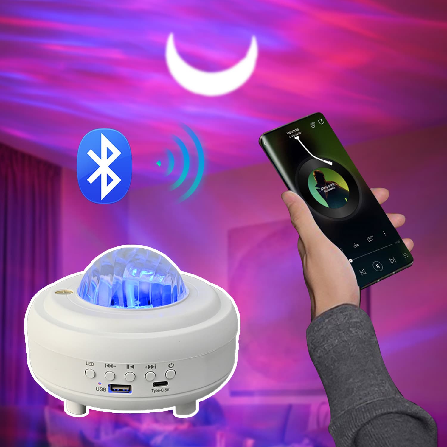Proyector Galaxy de Estrellas con Bluetooth y LED